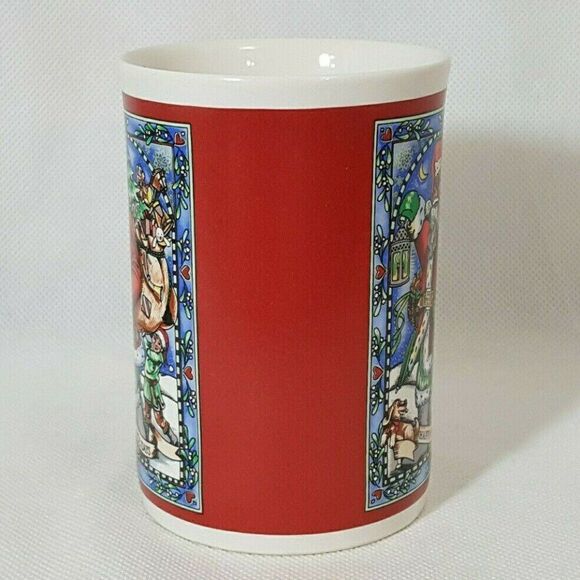 Santa Coffee Mug Ceramic Puppy Elf Happy Holidays Christmas Papel Freelance - Picture 3 of 4